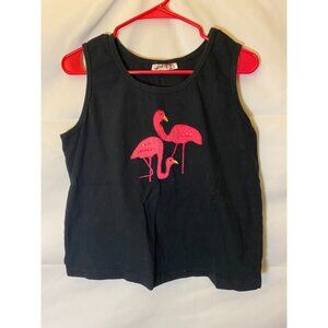 KAKTUS KNITS WOMENS SIZE XL TANK TOP SHIRT SLEEVELESS BLACK FLAMINGOS Kitchy